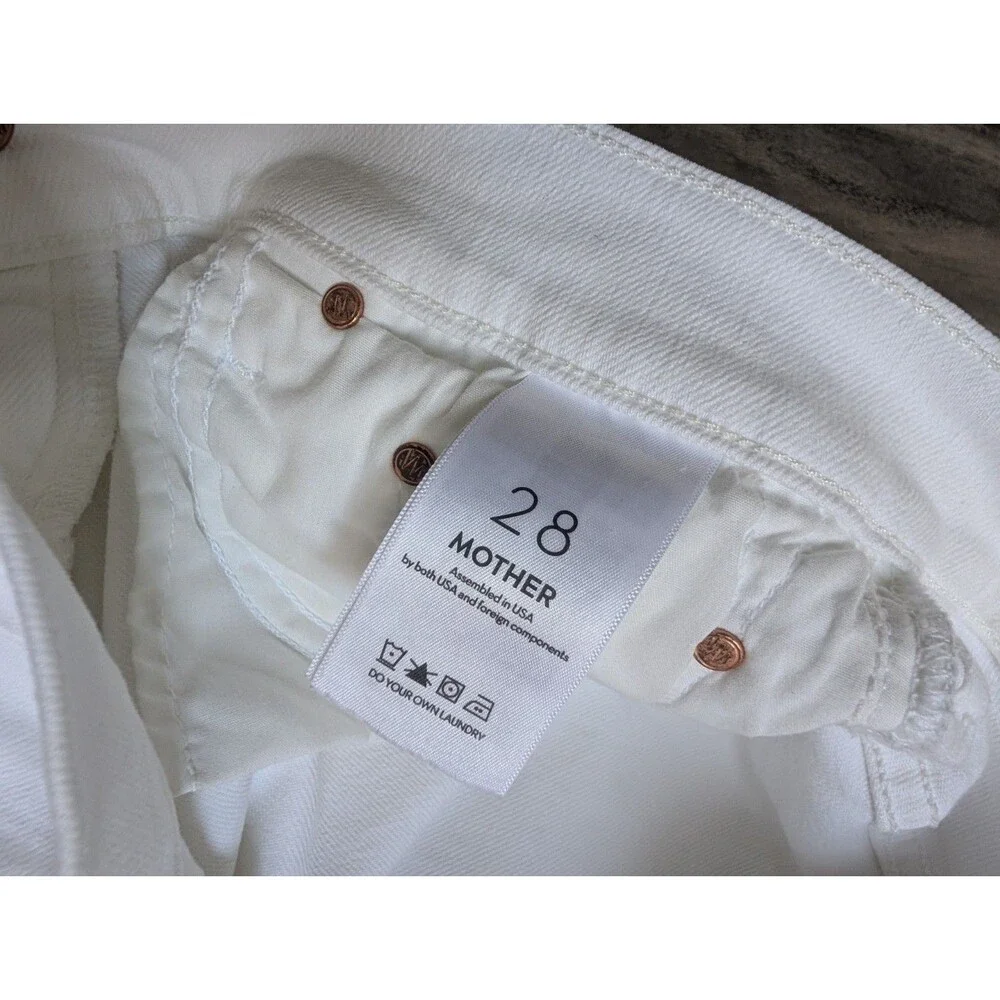 MOTHER JEANS The Hustler Crop Fray Fairest Of Them All WHITE Women's Size 28 - Picture 4 of 7